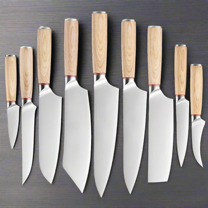 Stainless Steel Chef Sande Cutting Meat Fruit Series 9-piece Kitchen Knife Set - Artistic Knives