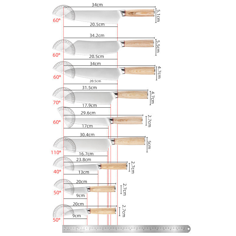 Stainless Steel Chef Sande Cutting Meat Fruit Series 9-piece Kitchen Knife Set - Artistic Knives