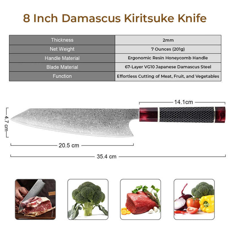 Damascus Steel Honeycomb Handle Kitchen Knife - Artistic Knives