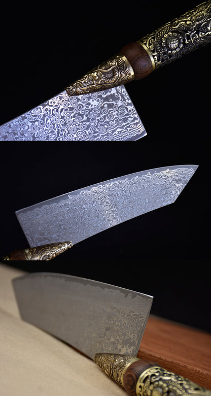 Ryugara (竜牙)| Damascus Steel Dragon Handle Kitchen Knife - Artistic Knives