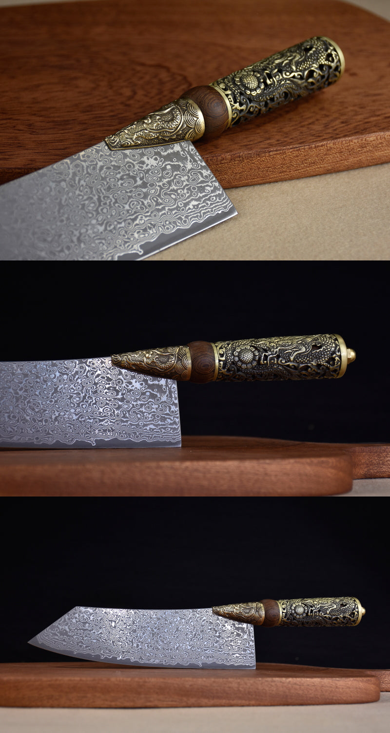 Ryugara (竜牙)| Damascus Steel Dragon Handle Kitchen Knife - Artistic Knives