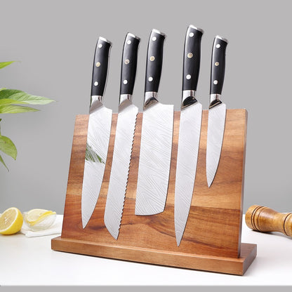 Artistic Knives magnetic knife holder displaying a modern solid wood construction, perfect for keeping knives organized and accessible