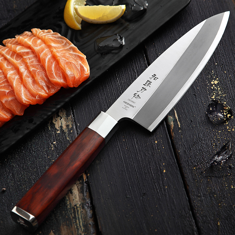 Professional fish head kitchen knife with 180mm molybdenum vanadium steel blade.