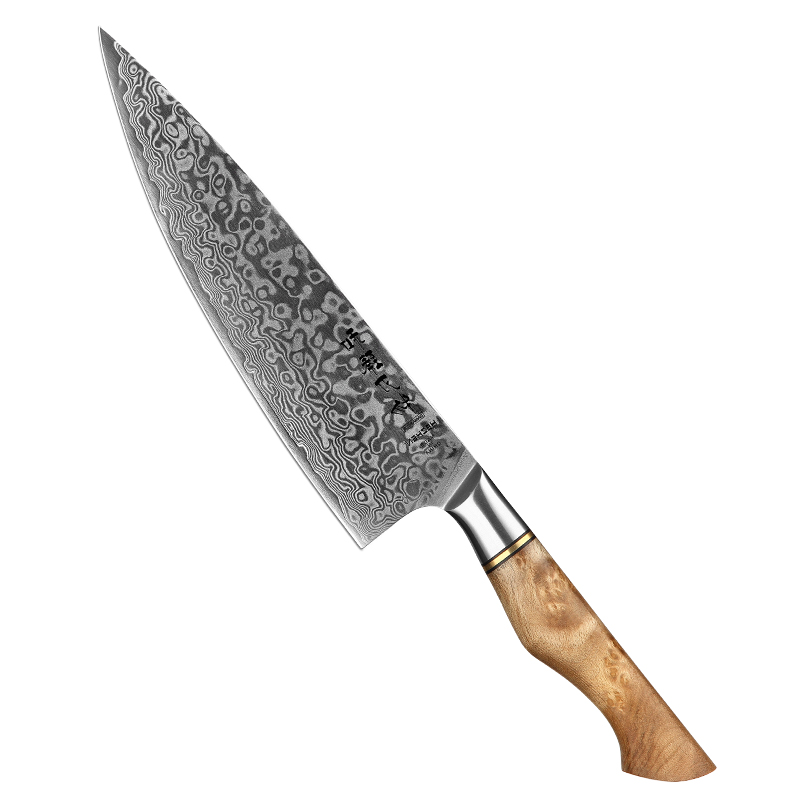 XDS knife featuring a 60° tip angle, 15-degree edge, and high-quality artificial wood handle with a polished finish