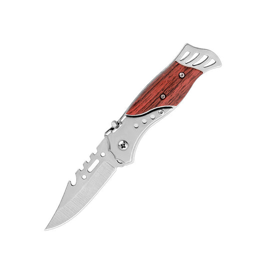 The Wilderness Wanderer Knife, a premium butterfly knife from Artistic Knives, features a stainless steel blade and a comfortable white handle.